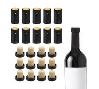 QUARKZMAN 100 Pcs de Cápsulas Termorretráctiles de PVC con 12 Tapones de Corcho en Forma de T para Sellado de Botellas de Vino, Envolturas de Cápsulas, 32x50mm, Negro