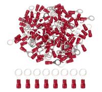 QUARKZMAN 100 Pcs RV1.25-6 Conectores de Cable Eléctrico de Anillo Aislado Terminales de Cable Kit de Conectores de Engarce de Cable 22-16 AWG para Proyectos Química Industrial, Rojo