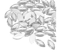 QUARKZMAN 100 Piezas De Gemas Acrílicas Ojo De Caballo 12x25mm Con Respaldo Plano Piedras Artificiales Para DIY Manualidades Cuentas Boda Fiestas Maquillaje Joyería Color Blanco