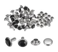 QUARKZMAN 100 Piezas de Remaches de Cristal de 8 mm, Remaches de Estrás Rápidos para Ropa, Cuero, Manualidades de Tela, Decoración de Artes y Manualidades, Color Negro