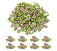 QUARKZMAN 100 Piezas Mini Rosas de Cinta Flores Lazos para Manualidades, 15mm/0.6" de Diámetro Pequeñas Flores de Adorno Artificial Lazos para Decoración de Boda, Color Marrón Claro