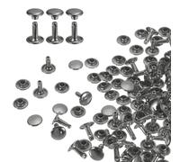 QUARKZMAN 100 Sets Doble Tapa Remaches de Cuero, Remaches Metálicos Tubulares Redondos de 9x10mm para Artesanía, Decoración de Cinturones Collar para Mascotas, Botas Bolsos, Gris Metalizado