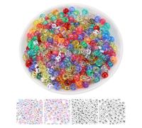 QUARKZMAN 1000 Pcs Cuentas Pony 6 X 9 Mm Kit Para Hacer Pulseras De Amistad Acrílicas Con Letras Para Suministros De Joyería DIY Collares Llaveros Arte Artesanías Mulolor Transparente