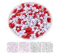 QUARKZMAN 1000 Pcs Cuentas Pony 6 X 9 Mm Kit Para Hacer Pulseras De Amistad De Acrílico Con Letras Para Suministros De Joyería DIY Collares Llaveros Arte Manualidades Rojo/Blanco