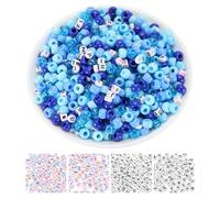 QUARKZMAN 1000 Pcs Cuentas Pony 6 X 9 Mm Kit Para Hacer Pulseras De Amistad De Acrílico Con Letras Para Suministros De Joyería DIY Collares Llaveros Arte Manualidades Azul