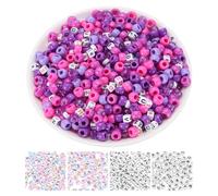 QUARKZMAN 1000 Pcs Cuentas Pony 6 X 9 Mm Kit Para Hacer Pulseras De Amistad De Acrílico Con Letras Para Suministros De Joyería DIY Collares Llaveros Arte Artesanías Morado