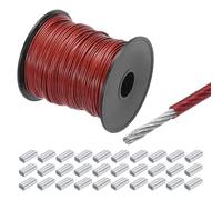 QUARKZMAN 100m Cable de Acero Inoxidable 304, 1.5mm OD Alambre Cuerda Carrete Kit con 30pcs Doble Orificio Aluminio Mangas PVC Recubierto para Cuerda Tendedero Suspensión Planta, Rojo