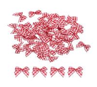 QUARKZMAN 100pcs Mini Lazos de Cinta de Satén, Lazo a Cuadros Decorativo de Navidad Decoración para Cabello Costura Bodas Fiestas Cumpleaños Navidad Manualidad Bricolaje, Rojo Blanco