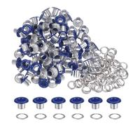 QUARKZMAN 100Pcs Ojal Arandela de 1/5" (5mm) de Diámetro Interior, Ojales Metálicos con Arandela Autoadhesiva para Zapatos, Cuero, Cuentas, Telas de Lona, Etiquetas, Azul Oscuro