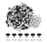 QUARKZMAN 100Pcs Ojal Arandela de 1/5" (5mm) de Diámetro Interior, Ojales Metálicos con Arandela Autoadhesiva para Zapatos, Cuero, Cuentas, Telas de Lona, Etiquetas, Negro Mate