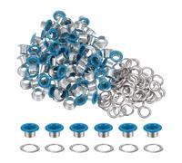 QUARKZMAN 100Pcs Ojales Arandelas de 1/4" (6mm) de Diámetro Interior, Ojales Metálicos con Arandela Autoadhesiva para Zapatos, Cuero, Cuentas, Telas de Lona, Etiquetas, Azul