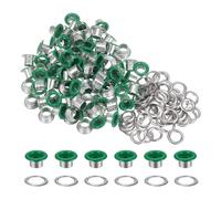 QUARKZMAN 100Pcs Ojales Arandelas de 1/4" (6mm) de Diámetro Interior, Ojales Metálicos con Arandela Autoadhesiva para Zapatos, Cuero, Cuentas, Telas de Lona, Etiquetas, Verde