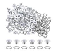 QUARKZMAN 100Pcs Ojales Arandelas de 1/4" (6mm) de Diámetro Interior, Ojales Metálicos con Arandela Autoadhesiva para Zapatos, Cuero, Cuentas, Telas de Lona, Etiquetas, Blanco