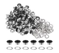 QUARKZMAN 100Pcs Ojales Arandelas de 1/4" (6mm) de Diámetro Interior, Ojales Metálicos con Arandela Autoadhesiva para Zapatos, Cuero, Cuentas, Telas de Lona, Etiquetas, Negro
