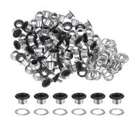 QUARKZMAN 100Pcs Ojales Arandelas de 1/4" (6mm) de Diámetro Interior, Ojales Metálicos con Arandela Autoadhesiva para Zapatos, Cuero, Cuentas, Tela de Lona, Etiquetas, Negro Mate