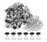 QUARKZMAN 100Pcs Ojales Arandelas de 1/5 Pulgada (5mm) de Diámetro Interior, Ojales Metálicos con Arandela Autoadhesiva para Zapatos, Cuero, Cuentas, Núcleos de Tela, Negro