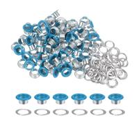 QUARKZMAN 100Pcs Ojales de 8mm (3/10 pulgadas) de diámetro interior de metal con arandela autoadhesiva para zapatos, cuero, cuentas, núcleos de tela, etiquetas, color azul