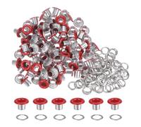 QUARKZMAN 100Pcs Ojales de Ojales de 1/5 Pulgada (5 mm) de Diámetro con Arandela de Metal Autorespaldante para Zapatos, Cuero, Cuentas, Núcleos de Tela, Etiquetas de Lona, Rojo