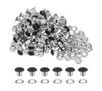 QUARKZMAN 100Pcs Ojales de Ojales de 1/6 Pulgada (4 mm) de Diámetro con Arandela de Metal Autoadhesiva para Zapatos, Cuero, Cuentas, Núcleos de Tela, Etiquetas de Lona, Negro
