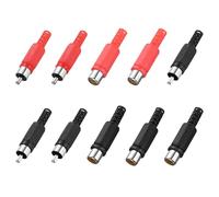 QUARKZMAN 10Pcs Conector RCA Adaptador Macho Y Hembra Para Soldar Cabezal Rojo Y Negro 5.1mm Conector De Audio Y Video (5 Macho & 5 Hembra)