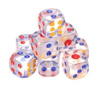 QUARKZMAN 10Pcs Dados Acrílicos De 6 Caras 16mm/0.63" con Esquinas Redondeadas Y Colores Translúcidos D6 para Juegos De Mesa Fiestas Temáticas Juegos De Tablero Transparente