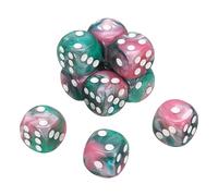 QUARKZMAN 10Pcs Dados Estándar De 6 Caras, 2 Colores 16mm Acrílico D6 Mini Dados Poliédricos Estilo Perla para Juegos De Mesa, Verde Y Rosa/Puntos Blancos