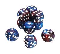 QUARKZMAN 10Pcs Dados Estándar De 6 Caras, 2 Colores 16mm Acrílico D6 Mini Set De Dados Poliédricos con Diseño De Perla para Juegos De Mesa, Rojo Y Azul/Puntos Blancos