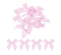 QUARKZMAN 10Pcs Mini Lazo de Cinta de Cuadros 1.5" de Tela de Satén de Cuadros para Manualidades, Lazos para el Cabello, Costura, Bodas, Fiestas de Cumpleaños en Rosa y Blanco