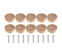 QUARKZMAN 10pcs Pomos de Madera 1.8"(45mm) Redondos Planos de Madera para Cajones de Armario con Tornillos - Color Madera