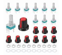 QUARKZMAN 10Pcs RK097N B5K Potenciómetro 3Pines Lineal Simple Rotativo Sellado Amplificador Potenciómetros Logarítmicos Eje Estriado 15Mm Con Perilla Plástica Roja AG2 Vertical.