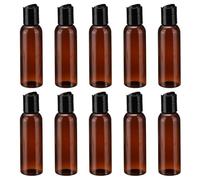 QUARKZMAN 10uds Plástico Vacías Botellas con Disco Negro Superiores Tapas, 2oz/60ml Pequeño Viaje Tamaño Botellas para Tocador Artículos Champú Loción Crema Cocina Baño, Marrón