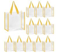 QUARKZMAN 12 Paquetes De Bolsas Transparentes A Granel 12" X 6" Reutilizables De Plástico Con Asas PVC Aprobadas Para Estadios Bolsa De Playa Transparente Para Eventos Laborales Amarillo