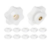 QUARKZMAN 12 Perillas de Estrella M6 Rosca Hembra 38 mm Cabeza de Plástico de 6 Puntos Inserto de Latón Orificio Pasante Perilla de Mano Roscada Manija de Sujeción, Blanco