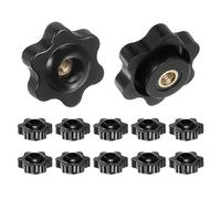 QUARKZMAN 12 Piezas de Estrellas Perillas M4 Hembra Rosca 25mm 6-Puntos Cabeza de Plástico Latón Insertar Tornillo de Agujero Pasante Perilla de Mano Roscada para Abrazadera, Negra