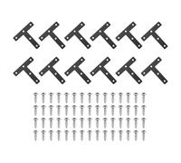 QUARKZMAN 12 Piezas De Soporte Plano En Forma De T 3.15" x 3.15" Soporte De Esquina Metálico Plano Placa De Refuerzo En Ángulo Recto Con Tornillos Para Fijar Y Unir Muebles De Marco Negro