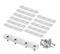 QUARKZMAN 12 Piezas De Soporte Recto De 3" X 0.6" De Acero Inoxidable Placas De Fijación Planas Refuerzo De Esquina Conector Con 48 Tornillos Para Tablas De cuadros De Cama Muebles Plateado