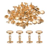 QUARKZMAN 120 Juegos De Remaches De Cuero 7mm Remaches Tubulares Oro Claro | De Doble Gorra, Accesorios Para Reparación Y Decoración De Artesanías En Cuero