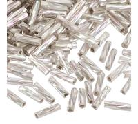 QUARKZMAN 1200 Piezas de Tubos de Vidrio Bugle Beads, 6x1.7mm Mini Tubo de Vidrio Suelto Espaciador de Semillas para Pendientes Collares Pulseras Fabricación de Joyas (Plata Ilusión)