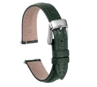 QUARKZMAN 12mm Correas de Reloj de Cuero Genuino Correa de Reloj de Cuero de Vaca Plana de Reemplazo Rápido Correa de Reloj Elegante con Hebilla de Acero Inoxidable Verde