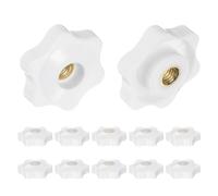 QUARKZMAN 12Pcs Estrellas de 14 Piezas M6 Rosca Hembra 32mm 6 Puntos Cabeza de Plástico Latón Insertar Tornillo de Agujero Pasante Perilla Roscada de Sujeción, Blanca
