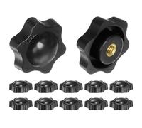 QUARKZMAN 12Pcs Estrellas de 6 Puntas de 32mm con Rosca Hembra de 1/4-20, Cabeza de Plástico con Inserto de Latón, Pomo de Mano Roscado con Tornillo de Agujero no Pasante, Negro
