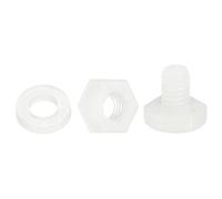 QUARKZMAN 150 Pcs/50 Juegos Tornillos de Cabeza Hexagonal de Nylon, M3 x 4mm Tornillos Hexagonal Plástico Roscado Completo con Tuercas y Arandelas Planas para Accesorios Industriales