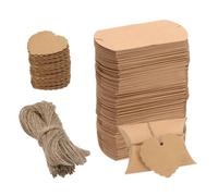 QUARKZMAN 150Pcs Cajas Almohada 3.5 x 2.8 x 1" Cajas de Regalo con Cuerdas y Etiquetas, Presentes de Papel Kraft Cajas de Dulces para Envolver Regalos Boda Fiesta de Cumpleaños, Marrón