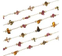 QUARKZMAN 1Pcs 1 Yard Cadena de Abalorios Natural Cadena de Latón con Piedras Naturales Cristalinas para Manualidades Pulseras y Collares DIY (Color Oscuro Dorado)