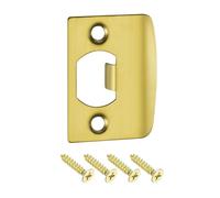 QUARKZMAN 1pcs Placa de Golpe de Puerta, Placa de Cierre de Seguridad con Kit de M4 Tornillos en Forma D Angulo Recto de Acero Inoxidable para Refuerzo de Marco de Puerta, 57x45mm, Dorado