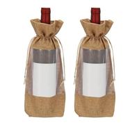 QUARKZMAN 2 Bolsas Regalo para Botellas De Vino con Cierre De Cordón, Bolsas De Vino De Arpillera Transparentes Reutilizables Fundas para Botellas De Licor, Marrón