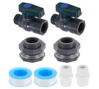 QUARKZMAN 2 Juego Lluvia Barril Grifo Kit, Plástico Lluvia Barril Espita con 1" GHT Mamparo Accesorio, Jardín Manguera Adaptador y Rosca Sellado Cinta para Agua Tanque Acuario, Gris