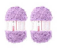 QUARKZMAN 2 Madejas De Hilo De Pestañas Hilo De Poliéster Pelo Suave Y Esponjoso Grueso Borroso De Pestañas Morado Claro Para Tejer Crochet Ropa Bolsa DIY - 55Yard/50m, 3.21ozx2