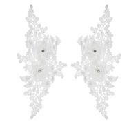 QUARKZMAN 2 Paquetes Aplicaciones Encaje Flores 3D Con Piedras, 27.5x12.5 cm Parches Bordado Encaje Para Coser Aplicaciones Bordadas Flores Para Vestidos Boda Ropa Bolsas DIY, Blanco