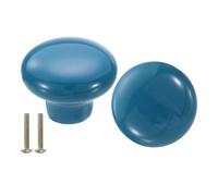 QUARKZMAN 2 Paquetes de Pomos de Cerámica, Pomos Redondos para Cajones, Pomos Decorativos con Tornillo M4 x 25mm para Armarios y Armarios, Azul
